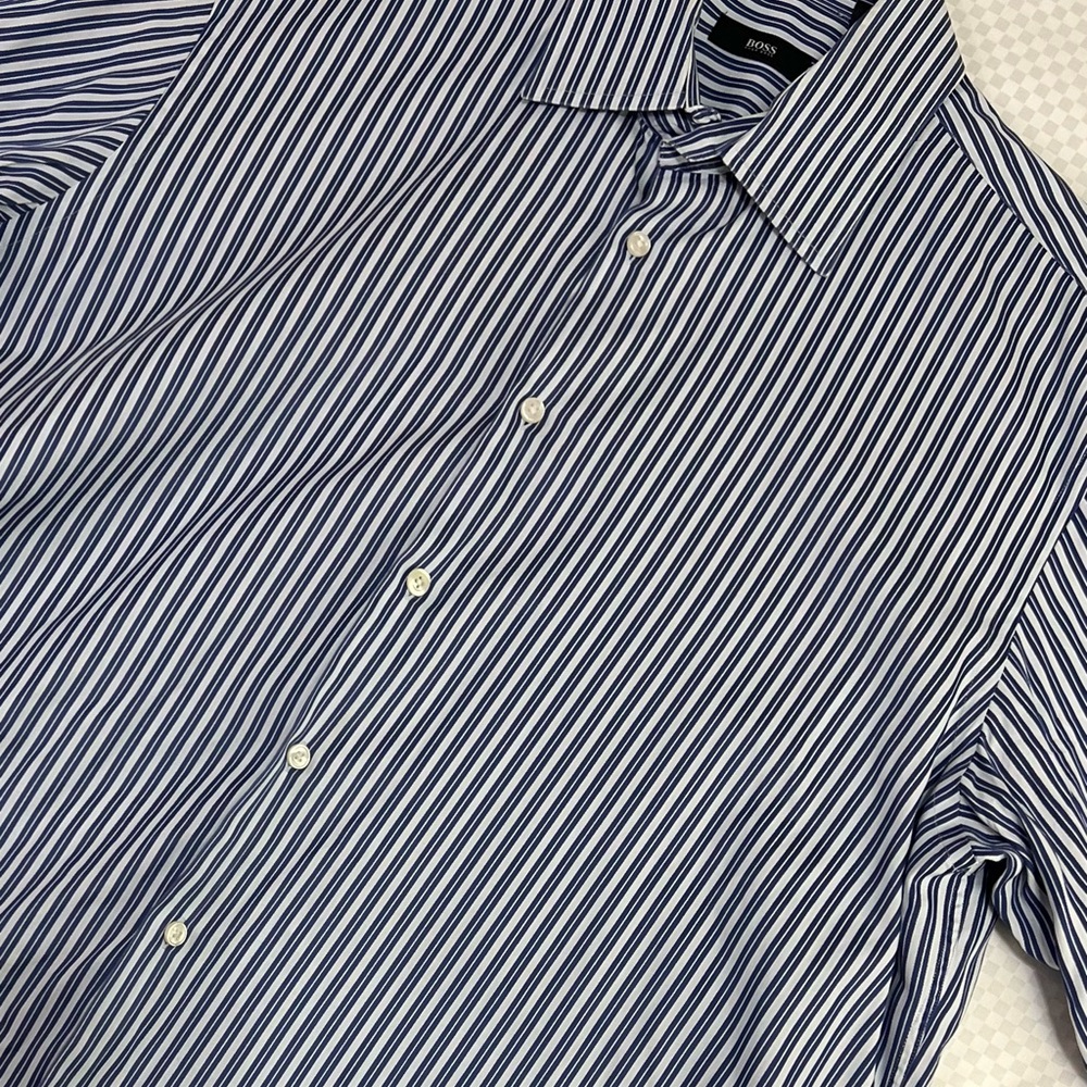 Boss Navy and White Striped‎ Dress Shirt